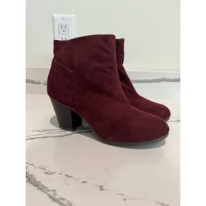 Old Navy Suede Booties Zip Up Heeled‎ Boots Size 8 Wine Merlot